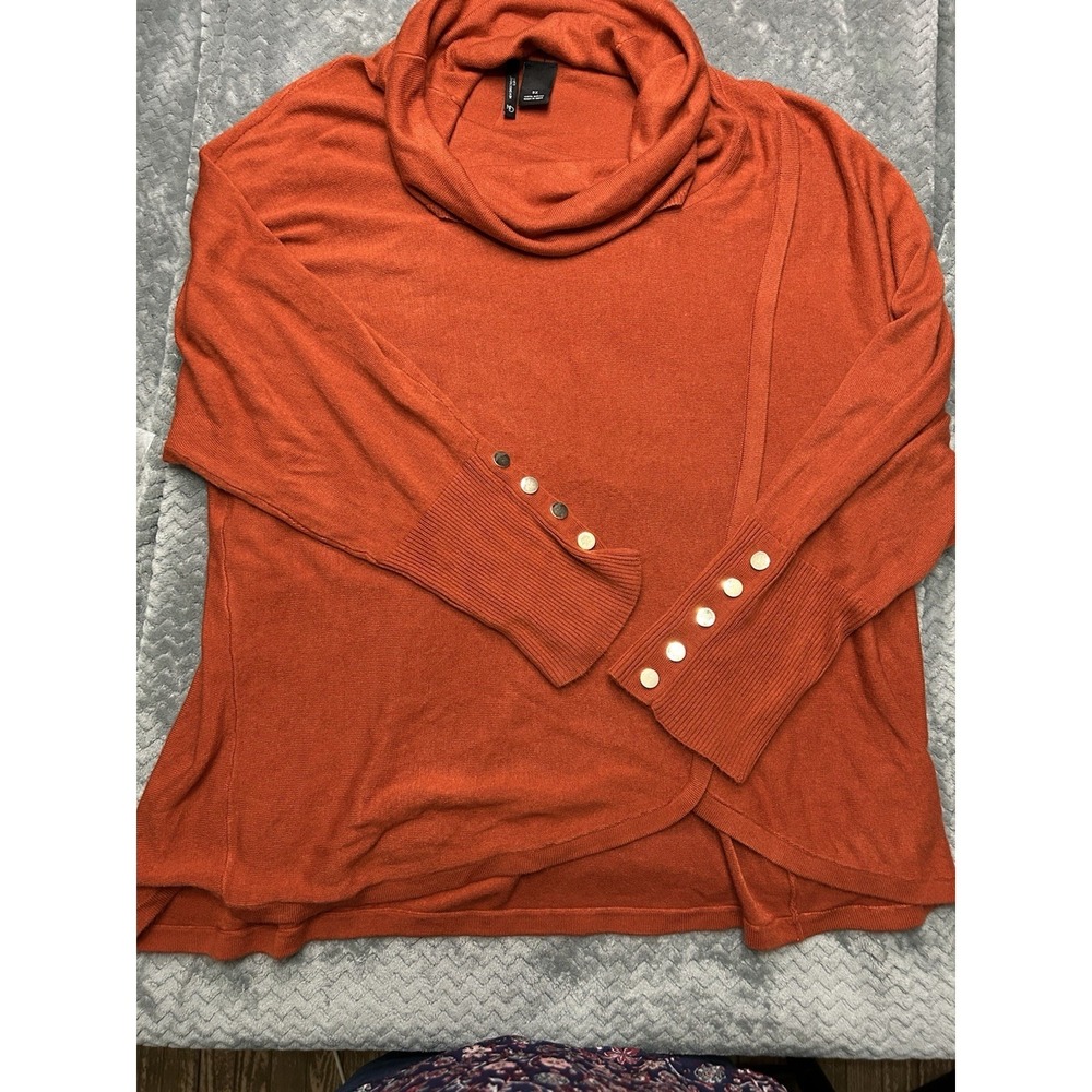 New Directions Curvy‎ 3X Sweater Burnt Orange Cowl Neck With Button Cuffs